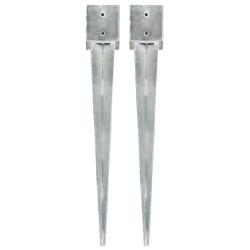 Piquets au sol 2 pcs Argenté 12x12x89 cm Acier galvanisé alsavelo
