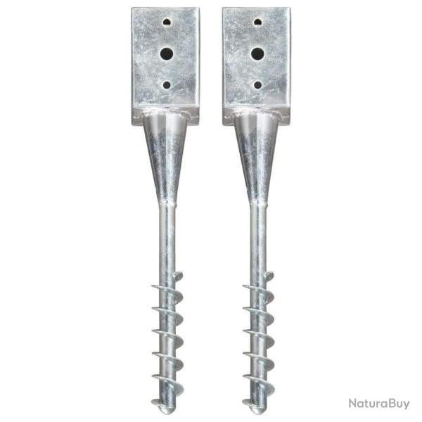 Piquets au sol 2 pcs Argent 9x9x56 cm Acier galvanis alsavelo