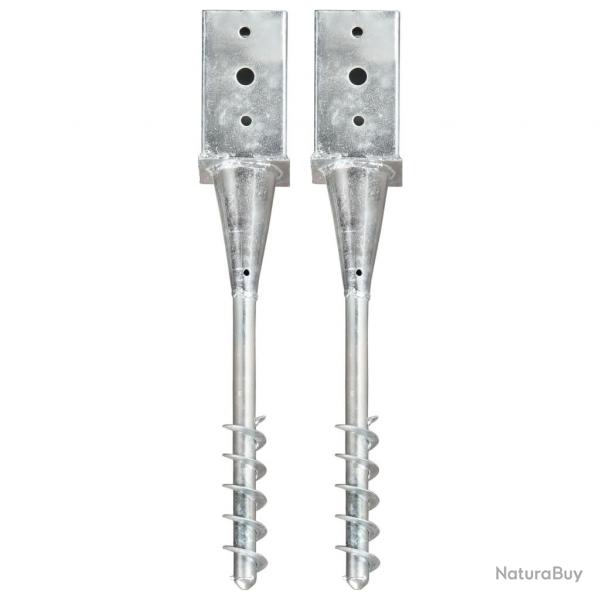Piquets au sol 2 pcs Argent 8x8x57 cm Acier galvanis alsavelo