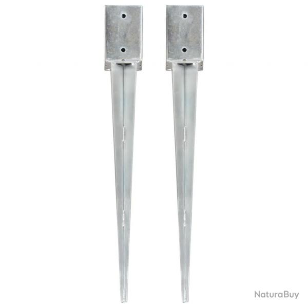 Piquets au sol 2 pcs Argent 9x9x75 cm Acier galvanis alsavelo