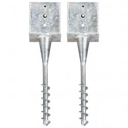 Piquets au sol 2 pcs argenté 14x14x58 cm acier galvanisé alsavelo