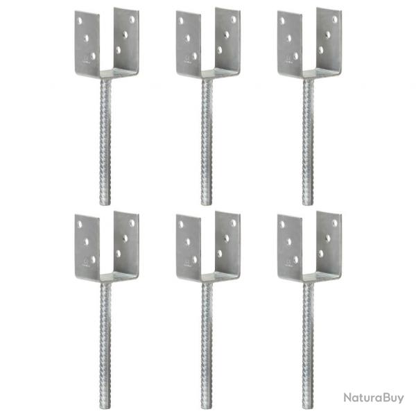 Piquets de clture 6 pcs Argent 7x6x30 cm Acier galvanis alsavelo