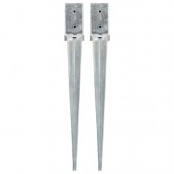 Piquets au sol 2 pcs Argenté 8x8x76 cm Acier galvanisé alsavelo