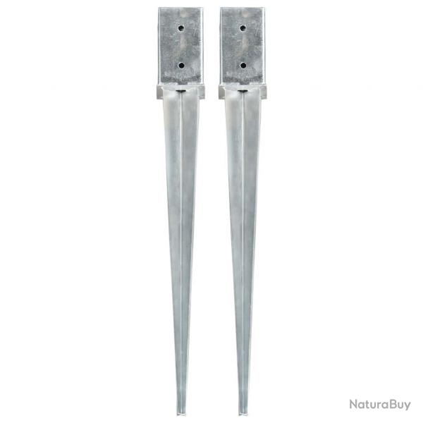 Piquets au sol 2 pcs Argent 8x8x76 cm Acier galvanis alsavelo
