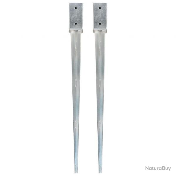 Piquets au sol 2 pcs Argent 7x7x90 cm Acier galvanis alsavelo