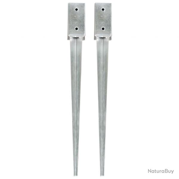 Piquets au sol 2 pcs Argent 7x7x75 cm Acier galvanis alsavelo