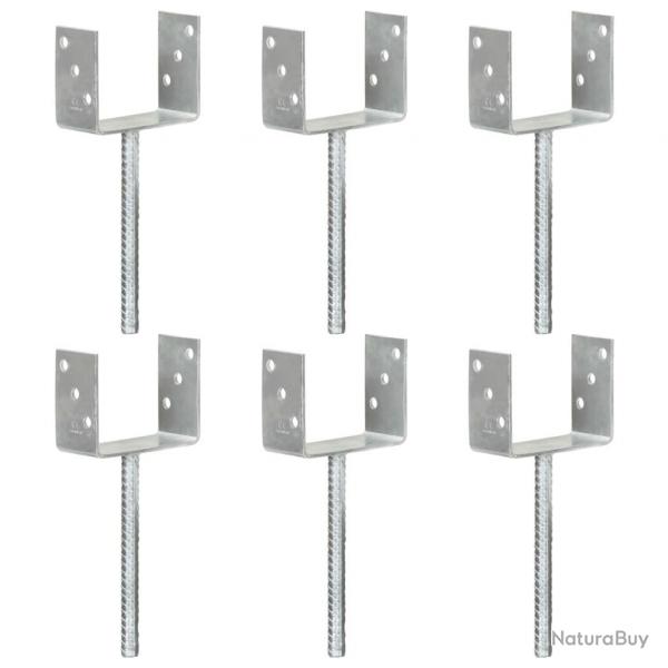 Piquets de clture 6 pcs Argent 12x6x30 cm Acier galvanis alsavelo