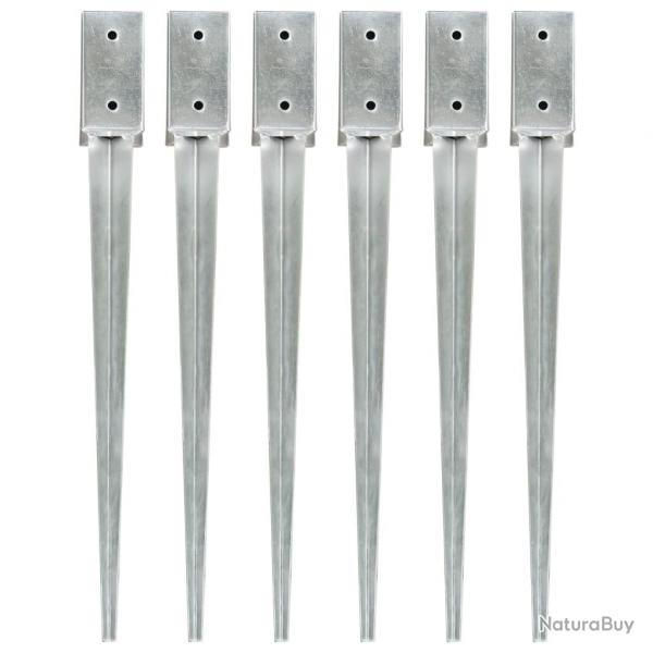 Piquets au sol 6 pcs Argent 7x7x75 cm Acier galvanis alsavelo