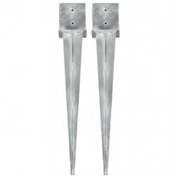 Piquets au sol 2 pcs argenté 14x14x91 cm acier galvanisé alsavelo