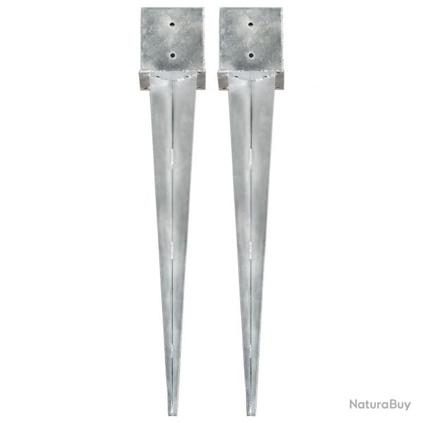 Piquets au sol 2 pcs argent 14x14x91 cm acier galvanis alsavelo