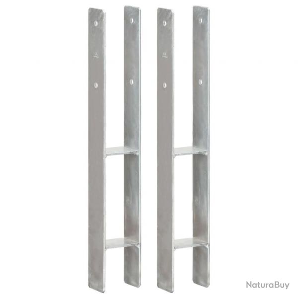 Piquets de clture 2 pcs Argent 8x6x60 cm Acier galvanis alsavelo