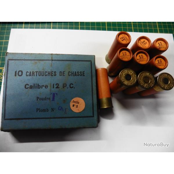 Ancienne boite de 10 cartouches calibre 12 - 15 grains - Cartoucherie Franaise