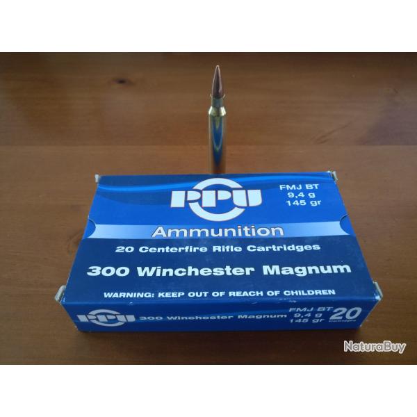 Cartouches PARTIZAN CAL. 300 WINCHESTER MAGNUM 145 GRS FMJ BT lot de 340 cartouche (17 boites) 450