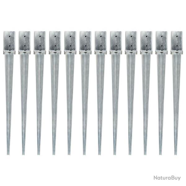 Piquets au sol 12 pcs Argent 8x8x91 cm Acier galvanis alsavelo