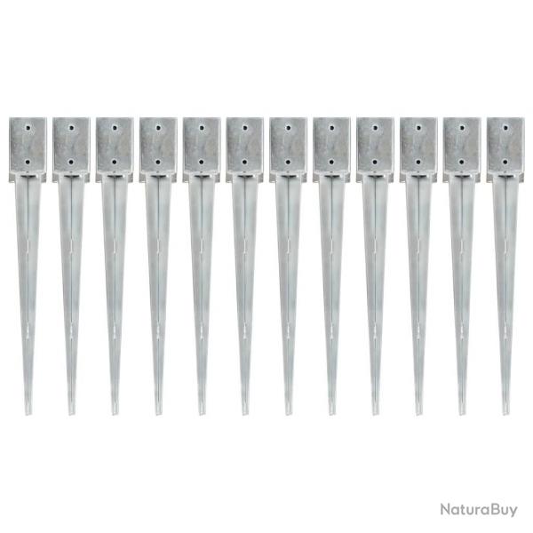 Piquets au sol 12 pcs Argent 9x9x75 cm Acier galvanis alsavelo