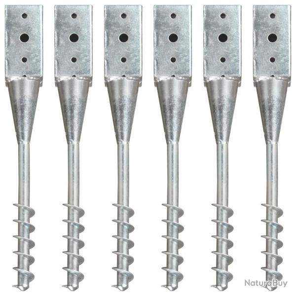Piquets au sol 6 pcs Argent 7x7x56 cm Acier galvanis alsavelo