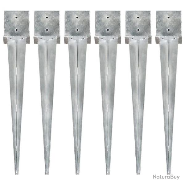 Piquets au sol 6 pcs Argent 14x14x91 cm Acier galvanis alsavelo