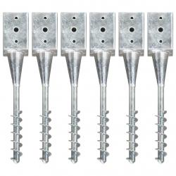 Piquets au sol 6 pcs Argenté 9x9x56 cm Acier galvanisé alsavelo
