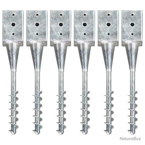 Piquets au sol 6 pcs Argent 9x9x56 cm Acier galvanis alsavelo