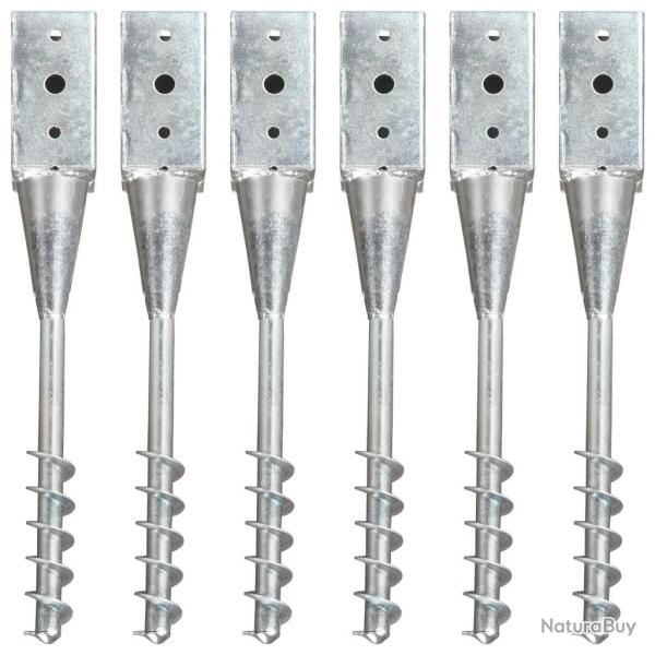 Piquets au sol 6 pcs Argent 10x10x57 cm Acier galvanis alsavelo