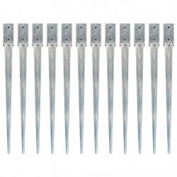 Piquets au sol 12 pcs Argenté 7x7x90 cm Acier galvanisé alsavelo