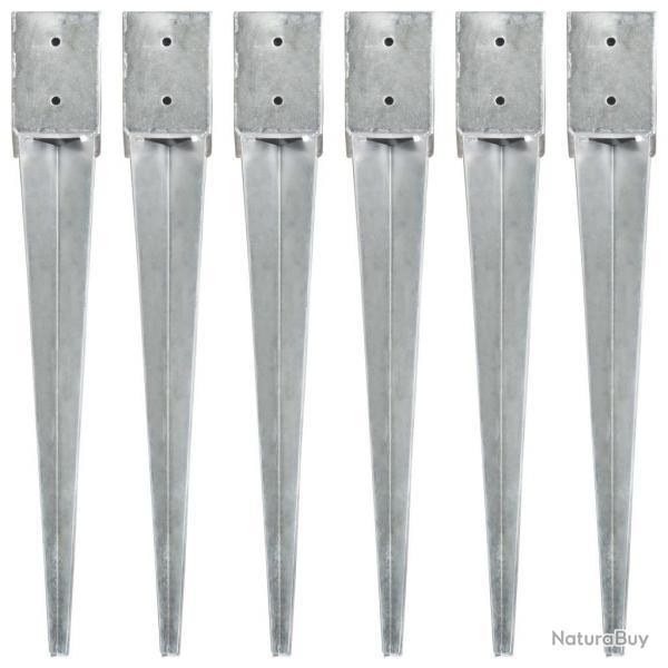 Piquets au sol 6 pcs Argent 10x10x76 cm Acier galvanis alsavelo