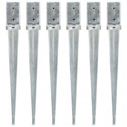 Piquets au sol 6 pcs Argenté 8x8x76 cm Acier galvanisé alsavelo