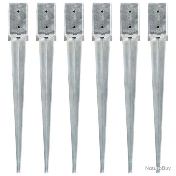 Piquets au sol 6 pcs Argent 8x8x76 cm Acier galvanis alsavelo