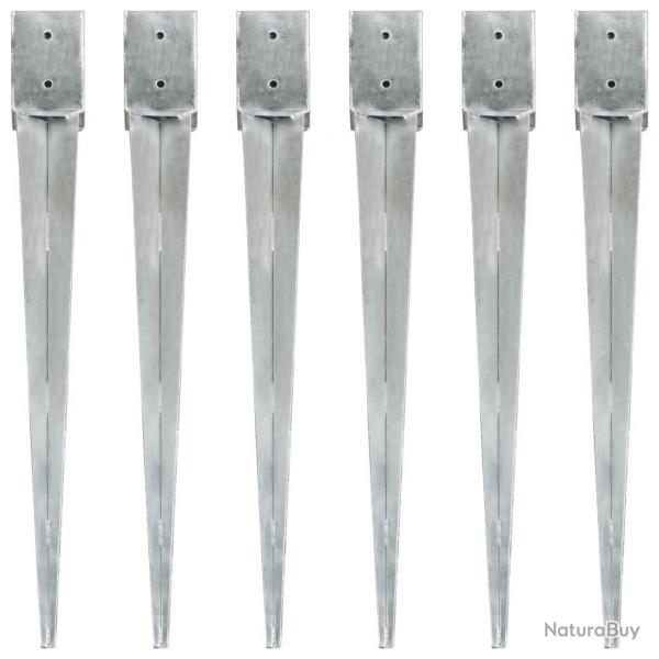 Piquets au sol 6 pcs Argent 10x10x91 cm Acier galvanis alsavelo