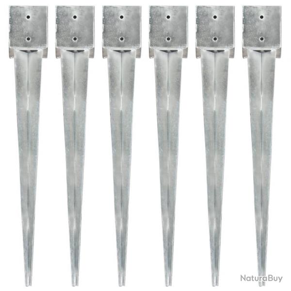 Piquets au sol 6 pcs Argent 12x12x89 cm Acier galvanis alsavelo