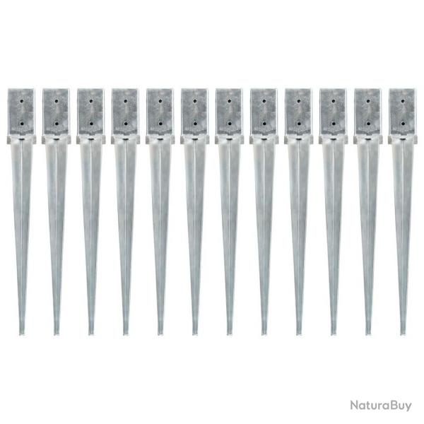 Piquets au sol 12 pcs Argent 8x8x76 cm Acier galvanis alsavelo