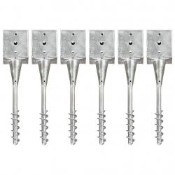 Piquets au sol 6 pcs Argenté 12x12x56 cm Acier galvanisé alsavelo