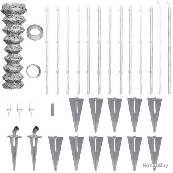 Clture  mailles losanges et poteaux acier galvanis 25x1 m alsavelo
