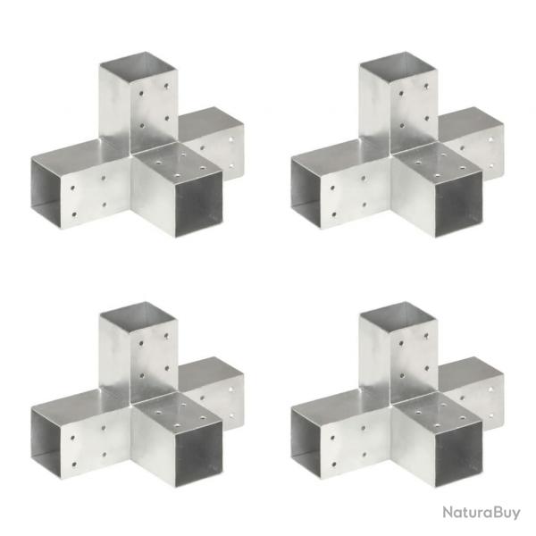 Connecteurs de poteau 4 pcs Forme en X Mtal galvanis 71x71 mm alsavelo