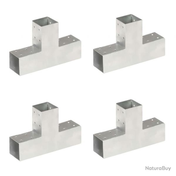 Connecteurs de poteau 4 pcs Forme en T Mtal galvanis 71x71 mm alsavelo