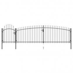 Portail de clôture de jardin avec dessus en lance 5x1,75 m Noir alsavelo