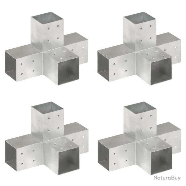Connecteurs de poteau 4 pcs Forme en X Mtal galvanis 81x81 mm alsavelo
