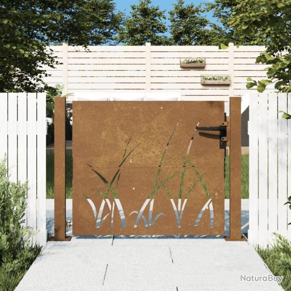 Portail de jardin 105x80 cm acier corten conception d'herbe alsavelo