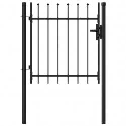 Portillon simple porte avec dessus à pointe Acier 1x1 m Noir alsavelo