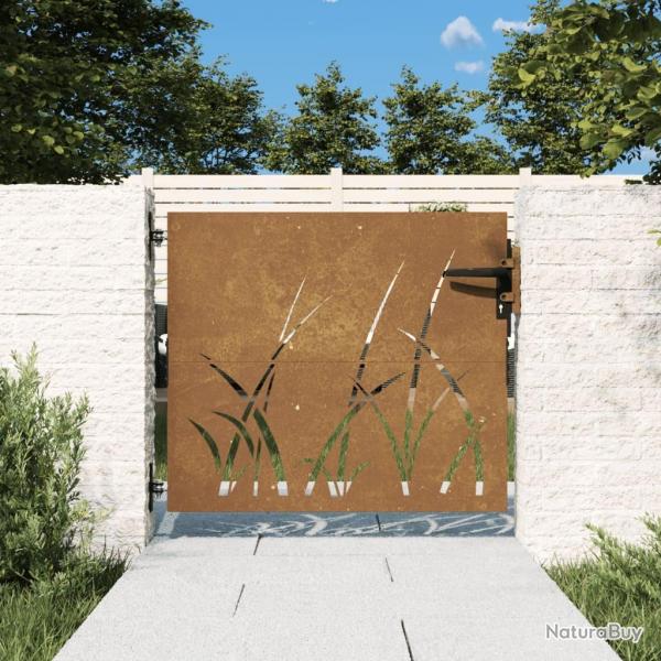 Portail de jardin 85x100 cm acier corten conception d'herbe alsavelo