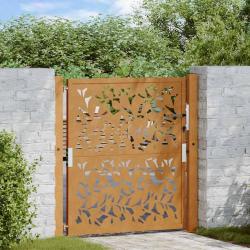 Porte de jardin acier résistant aux intempéries design feuilles alsavelo
