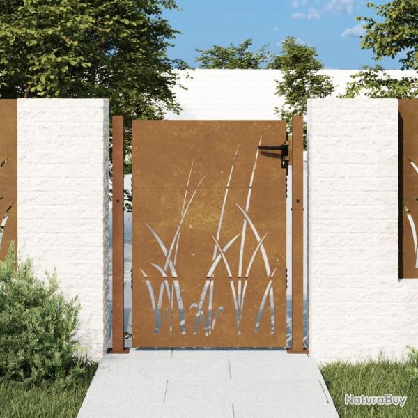 Portail de jardin 105x130 cm acier corten conception d'herbe alsavelo