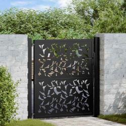 Portail de jardin noir 105x106 cm acier conception de feuilles alsavelo