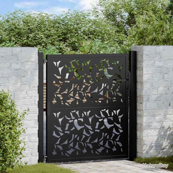 Portail de jardin noir 105x106 cm acier conception de feuilles alsavelo