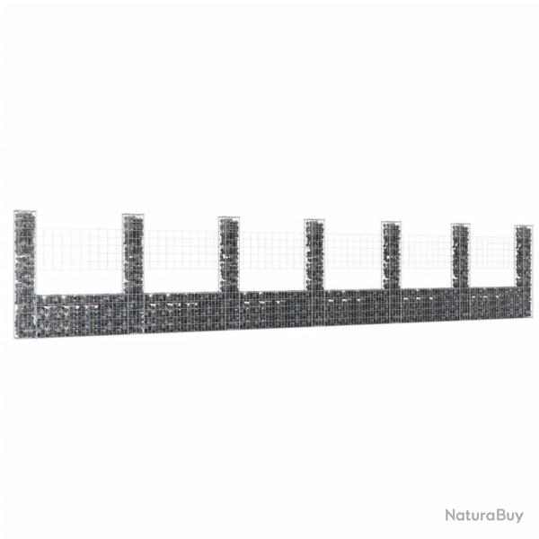 Panier de gabion en forme de U avec 7 poteaux Fer 740x20x150 cm alsavelo