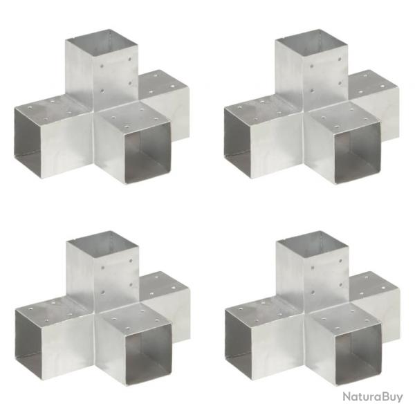Connecteurs de poteau 4 pcs Forme en X Mtal galvanis 91x91 mm alsavelo