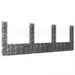 Panier de gabion en forme de U avec 4 poteaux Fer 380x20x150 cm alsavelo