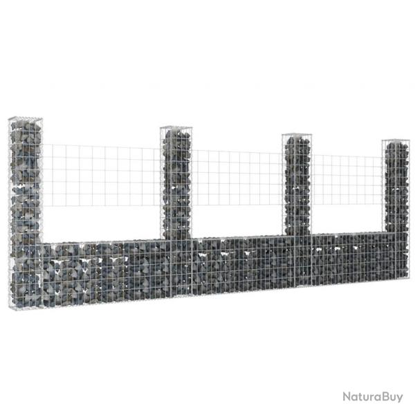 Panier de gabion en forme de U avec 4 poteaux Fer 380x20x150 cm alsavelo