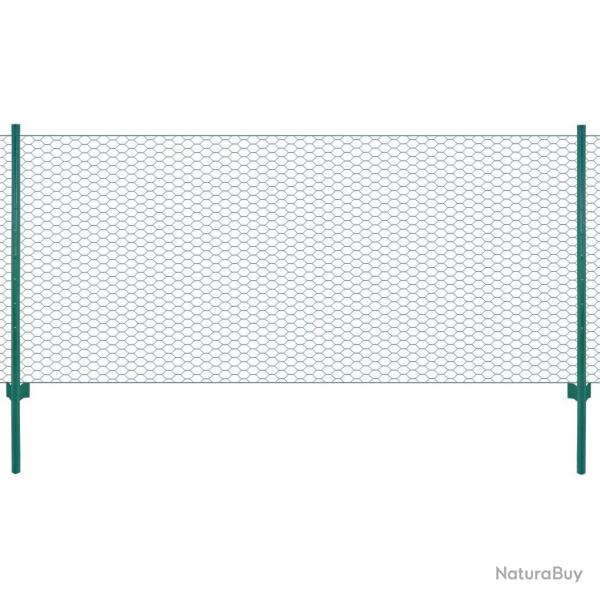 Clture en grillage mtallique avec poteaux Acier 25x1 m Vert alsavelo