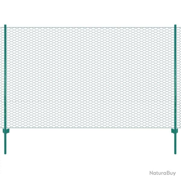 Clture en grillage mtallique avec poteaux Acier 25x2 m Vert alsavelo